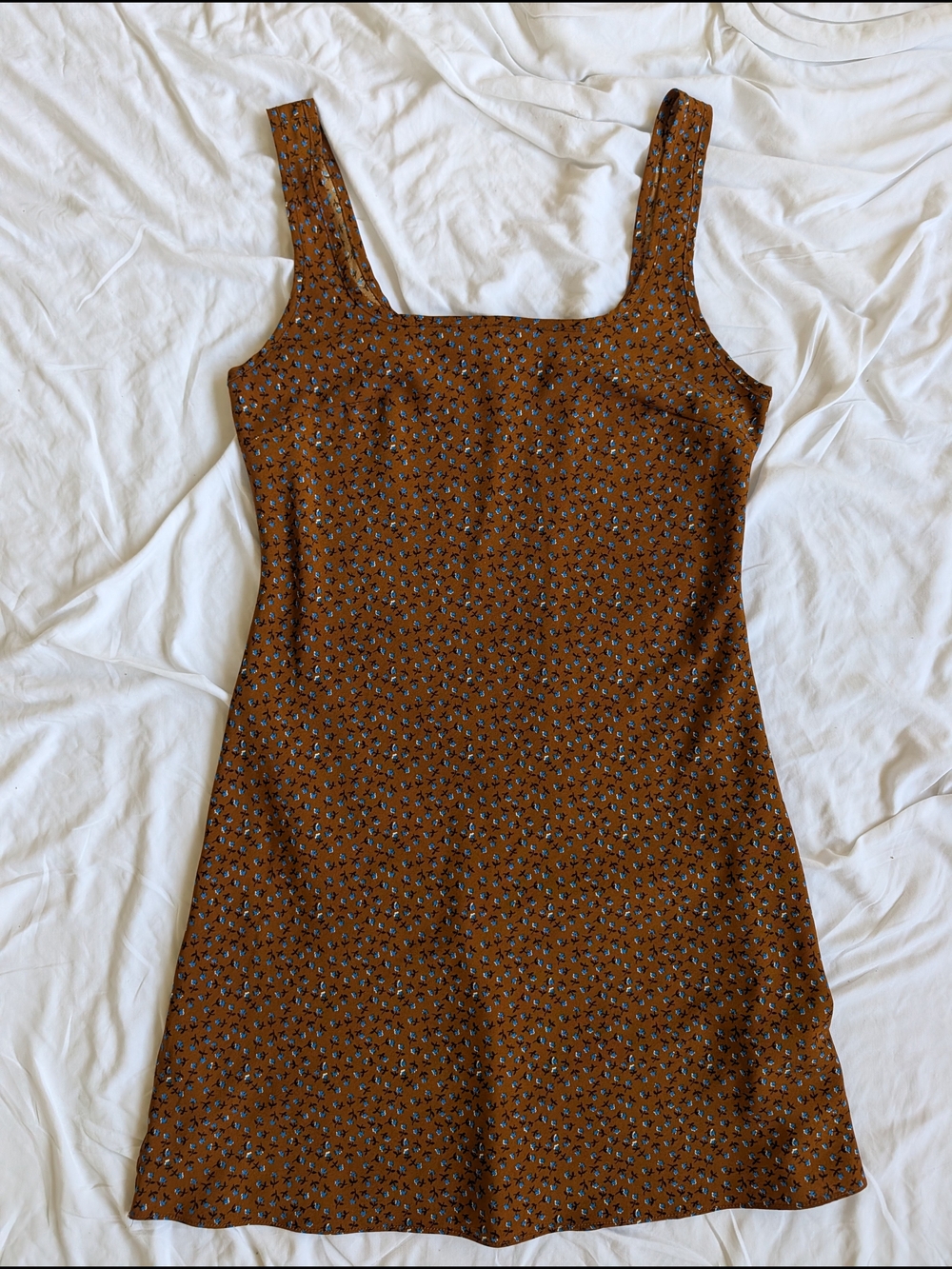 Brown Floral Square-Neck Women's Dress